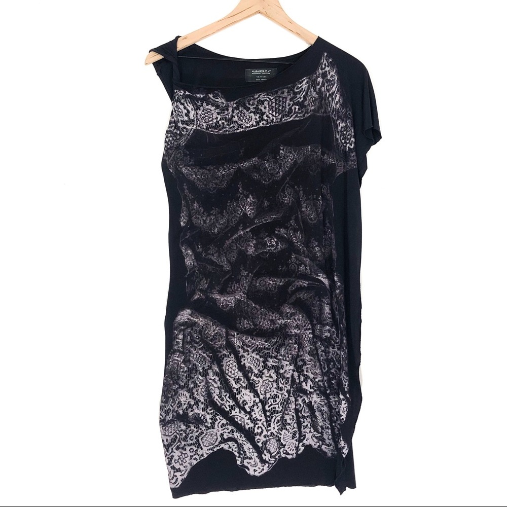All Saints Black and Gray Asymmetrical Dress